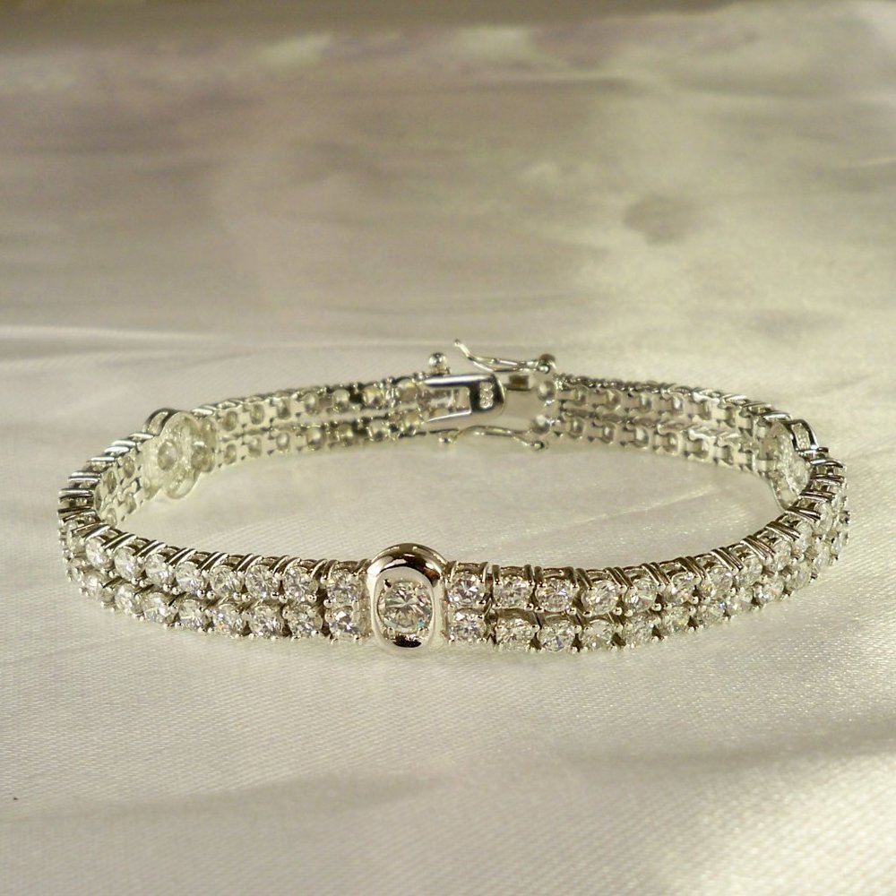 NEW Bezel, 2 Strand Cubic Zirconias Silver DESIGNER Bracelet